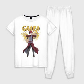 Женская пижама хлопок с принтом Гаара , 100% хлопок | брюки и футболка прямого кроя, без карманов, на брюках мягкая резинка на поясе и по низу штанин | Тематика изображения на принте: гаара | дзютсу | песок | чакра