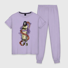 Женская пижама хлопок с принтом Орочимару , 100% хлопок | брюки и футболка прямого кроя, без карманов, на брюках мягкая резинка на поясе и по низу штанин | дзютсу | змея | орочимару