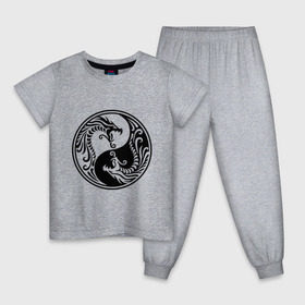 Детская пижама хлопок с принтом Два дракона Инь Янь , 100% хлопок |  брюки и футболка прямого кроя, без карманов, на брюках мягкая резинка на поясе и по низу штанин
 | дракон | инь | ян