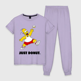 Женская пижама хлопок с принтом Гомер Симпсон - Только пончик , 100% хлопок | брюки и футболка прямого кроя, без карманов, на брюках мягкая резинка на поясе и по низу штанин | гомер