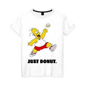 Женская футболка хлопок с принтом Гомер Симпсон - Только пончик , 100% хлопок | прямой крой, круглый вырез горловины, длина до линии бедер, слегка спущенное плечо | гомер