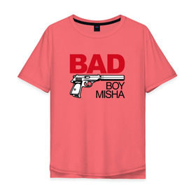 Мужская футболка хлопок Oversize с принтом Миша, плохой, парень , 100% хлопок | свободный крой, круглый ворот, “спинка” длиннее передней части | Тематика изображения на принте: bad boy | михаил