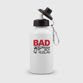 Бутылка спортивная с принтом Руслан, плохой, парень , металл | емкость — 500 мл, в комплекте две пластиковые крышки и карабин для крепления | bad boy