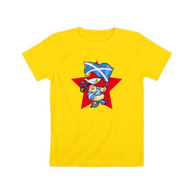 Детская футболка хлопок с принтом Моряк с флагом ВМФ , 100% хлопок | круглый вырез горловины, полуприлегающий силуэт, длина до линии бедер | 