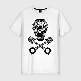 Мужская футболка премиум с принтом Череп мотоциклиста , 92% хлопок, 8% лайкра | приталенный силуэт, круглый вырез ворота, длина до линии бедра, короткий рукав | мотоцикл | очки | череп кости