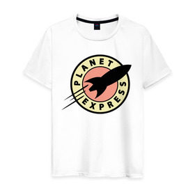 Мужская футболка хлопок с принтом Planet Express , 100% хлопок | прямой крой, круглый вырез горловины, длина до линии бедер, слегка спущенное плечо. | 