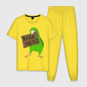 Мужская пижама хлопок с принтом Bird Nerd , 100% хлопок | брюки и футболка прямого кроя, без карманов, на брюках мягкая резинка на поясе и по низу штанин
 | bird nerd | myparrots | зеленый | клюв | нерд | попугай | птицы | птичник