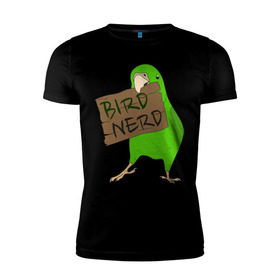 Мужская футболка премиум с принтом Bird Nerd , 92% хлопок, 8% лайкра | приталенный силуэт, круглый вырез ворота, длина до линии бедра, короткий рукав | bird nerd | myparrots | зеленый | клюв | нерд | попугай | птицы | птичник