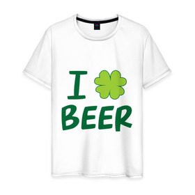Мужская футболка хлопок с принтом Love beer , 100% хлопок | прямой крой, круглый вырез горловины, длина до линии бедер, слегка спущенное плечо. | Тематика изображения на принте: beer | love | ирландия | клевер | патрик | праздник | святой