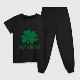 Детская пижама хлопок с принтом Get lucky , 100% хлопок |  брюки и футболка прямого кроя, без карманов, на брюках мягкая резинка на поясе и по низу штанин
 | Тематика изображения на принте: get lucky | ирландия | клевер | патрик | святой