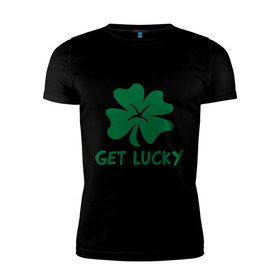 Мужская футболка премиум с принтом Get lucky , 92% хлопок, 8% лайкра | приталенный силуэт, круглый вырез ворота, длина до линии бедра, короткий рукав | get lucky | ирландия | клевер | патрик | святой