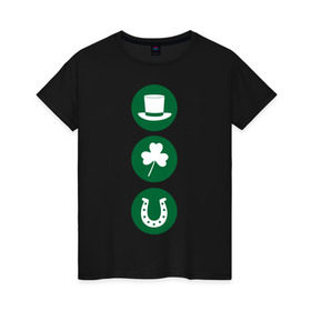 Женская футболка хлопок с принтом День святого Патрика , 100% хлопок | прямой крой, круглый вырез горловины, длина до линии бедер, слегка спущенное плечо | ирландия | клевер | патрик | подкова | святой | шляпа