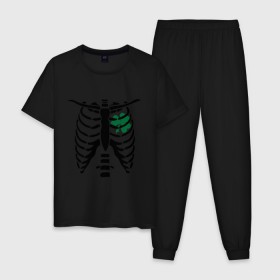 Мужская пижама хлопок с принтом Скелет и клевер , 100% хлопок | брюки и футболка прямого кроя, без карманов, на брюках мягкая резинка на поясе и по низу штанин
 | скелет