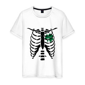 Мужская футболка хлопок с принтом Скелет и клевер , 100% хлопок | прямой крой, круглый вырез горловины, длина до линии бедер, слегка спущенное плечо. | скелет