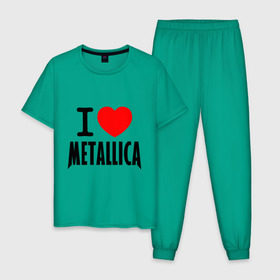 Мужская пижама хлопок с принтом I love Metallica , 100% хлопок | брюки и футболка прямого кроя, без карманов, на брюках мягкая резинка на поясе и по низу штанин
 | металлика