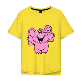 Мужская футболка хлопок Oversize с принтом Розовый слон , 100% хлопок | свободный крой, круглый ворот, “спинка” длиннее передней части | слон