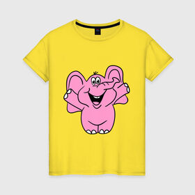 Женская футболка хлопок с принтом Розовый слон , 100% хлопок | прямой крой, круглый вырез горловины, длина до линии бедер, слегка спущенное плечо | слон