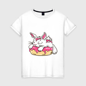Женская футболка хлопок с принтом Зайка , 100% хлопок | прямой крой, круглый вырез горловины, длина до линии бедер, слегка спущенное плечо | бублик | зайка | заяц | кролик | милаха | пончик