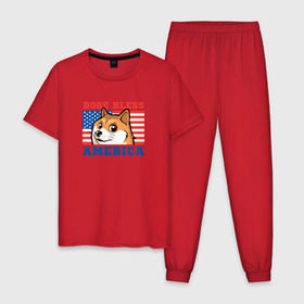 Мужская пижама хлопок с принтом Doge bless America , 100% хлопок | брюки и футболка прямого кроя, без карманов, на брюках мягкая резинка на поясе и по низу штанин
 | Тематика изображения на принте: dog | mem | америка | лайка | собака | сша