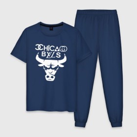 Мужская пижама хлопок с принтом Chicago Bulls fun logo , 100% хлопок | брюки и футболка прямого кроя, без карманов, на брюках мягкая резинка на поясе и по низу штанин
 | chicago bulls | антибрэнд