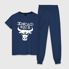Женская пижама хлопок с принтом Chicago Bulls fun logo , 100% хлопок | брюки и футболка прямого кроя, без карманов, на брюках мягкая резинка на поясе и по низу штанин | chicago bulls | антибрэнд