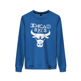 Женский свитшот хлопок с принтом Chicago Bulls fun logo , 100% хлопок | прямой крой, круглый вырез, на манжетах и по низу широкая трикотажная резинка  | chicago bulls | антибрэнд