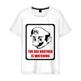 Мужская футболка хлопок с принтом Mario Big Brother , 100% хлопок | прямой крой, круглый вырез горловины, длина до линии бедер, слегка спущенное плечо. | марио