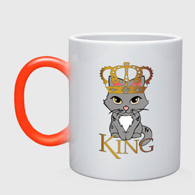 Кружка хамелеон с принтом король кот , керамика | меняет цвет при нагревании, емкость 330 мл | cat | king | король | корона | кот