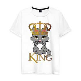 Мужская футболка хлопок с принтом король кот , 100% хлопок | прямой крой, круглый вырез горловины, длина до линии бедер, слегка спущенное плечо. | cat | king | король | корона | кот