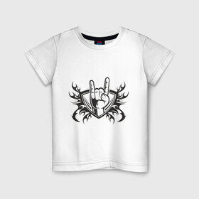 Детская футболка хлопок с принтом Символ Рока , 100% хлопок | круглый вырез горловины, полуприлегающий силуэт, длина до линии бедер | Тематика изображения на принте: коза | рок | символ