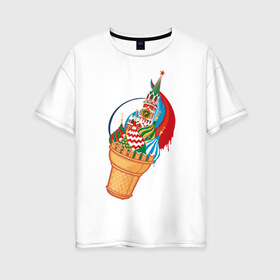 Женская футболка хлопок Oversize с принтом Кремль , 100% хлопок | свободный крой, круглый ворот, спущенный рукав, длина до линии бедер
 | кремль | мороженое | москва | собор