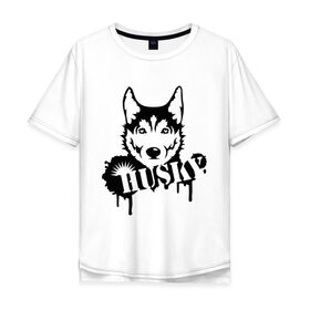 Мужская футболка хлопок Oversize с принтом Хаски (Husky) , 100% хлопок | свободный крой, круглый ворот, “спинка” длиннее передней части | husky | собака | хаски
