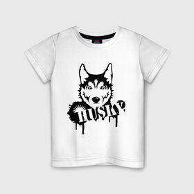 Детская футболка хлопок с принтом Хаски (Husky) , 100% хлопок | круглый вырез горловины, полуприлегающий силуэт, длина до линии бедер | husky | собака | хаски
