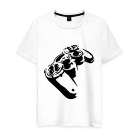 Мужская футболка хлопок с принтом Геймпад (Джойстик) , 100% хлопок | прямой крой, круглый вырез горловины, длина до линии бедер, слегка спущенное плечо. | джойстик