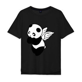 Мужская футболка хлопок Oversize с принтом Панда с крыльями , 100% хлопок | свободный крой, круглый ворот, “спинка” длиннее передней части | крылья | панда