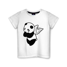 Детская футболка хлопок с принтом Панда с крыльями , 100% хлопок | круглый вырез горловины, полуприлегающий силуэт, длина до линии бедер | крылья | панда