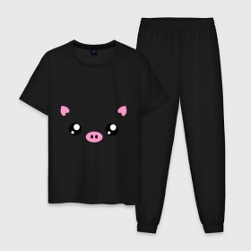 Мужская пижама хлопок с принтом Свинка , 100% хлопок | брюки и футболка прямого кроя, без карманов, на брюках мягкая резинка на поясе и по низу штанин
 | 