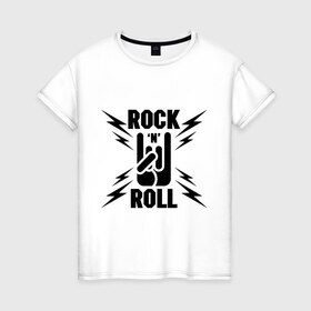 Женская футболка хлопок с принтом Rock and roll , 100% хлопок | прямой крой, круглый вырез горловины, длина до линии бедер, слегка спущенное плечо | 