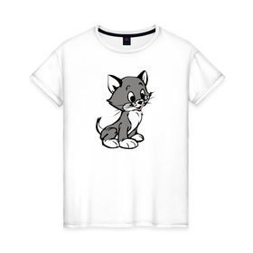 Женская футболка хлопок с принтом Котёнок , 100% хлопок | прямой крой, круглый вырез горловины, длина до линии бедер, слегка спущенное плечо | 