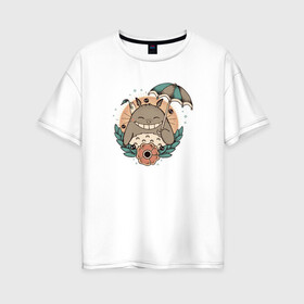 Женская футболка хлопок Oversize с принтом Smile Totoro , 100% хлопок | свободный крой, круглый ворот, спущенный рукав, длина до линии бедер
 | anime | тоторо | улыбка | япония