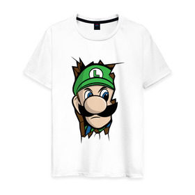 Мужская футболка хлопок с принтом Луиджи Марио , 100% хлопок | прямой крой, круглый вырез горловины, длина до линии бедер, слегка спущенное плечо. | Тематика изображения на принте: 