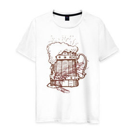 Мужская футболка хлопок с принтом Пиво с креветкой , 100% хлопок | прямой крой, круглый вырез горловины, длина до линии бедер, слегка спущенное плечо. | 