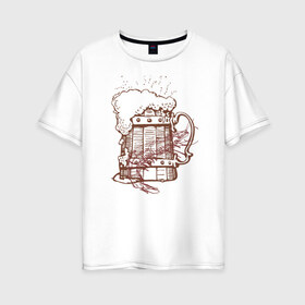 Женская футболка хлопок Oversize с принтом Пиво с креветкой , 100% хлопок | свободный крой, круглый ворот, спущенный рукав, длина до линии бедер
 | 