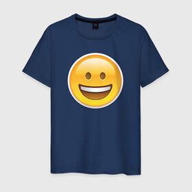 Мужская футболка хлопок с принтом Смайл улыбающийся , 100% хлопок | прямой крой, круглый вырез горловины, длина до линии бедер, слегка спущенное плечо. | media | позитив