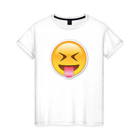 Женская футболка хлопок с принтом Смайл сумасшедший , 100% хлопок | прямой крой, круглый вырез горловины, длина до линии бедер, слегка спущенное плечо | media | позитив