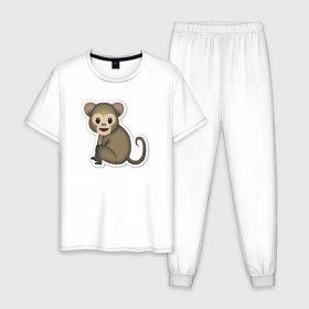 Мужская пижама хлопок с принтом Смайл обезьянка , 100% хлопок | брюки и футболка прямого кроя, без карманов, на брюках мягкая резинка на поясе и по низу штанин
 | media | позитив