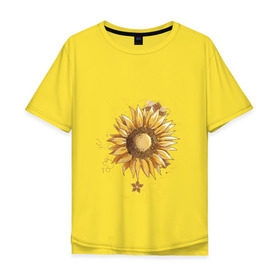 Мужская футболка хлопок Oversize с принтом Retro sunflower. , 100% хлопок | свободный крой, круглый ворот, “спинка” длиннее передней части | 