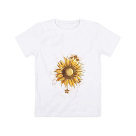 Детская футболка хлопок с принтом Retro sunflower. , 100% хлопок | круглый вырез горловины, полуприлегающий силуэт, длина до линии бедер | 