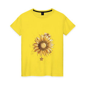 Женская футболка хлопок с принтом Retro sunflower. , 100% хлопок | прямой крой, круглый вырез горловины, длина до линии бедер, слегка спущенное плечо | 