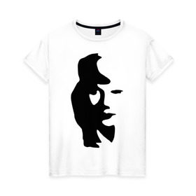Женская футболка хлопок с принтом саксофонист или девушка , 100% хлопок | прямой крой, круглый вырез горловины, длина до линии бедер, слегка спущенное плечо | восприятие | девушка | иллюзия | оптическая иллюзия | саксофонист